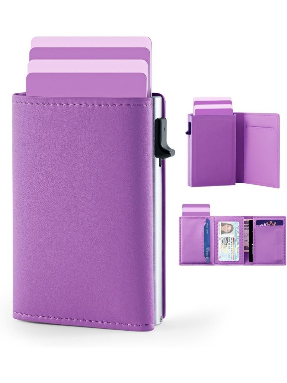 Slim RFID Blocking Wallet with Pop Up Card Holder, Minimalist Trifold Design